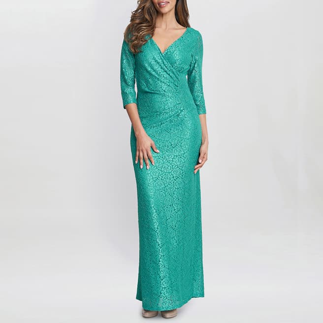 Gina Bacconi Turquoise Fearne Lace Wrap Maxi Dress