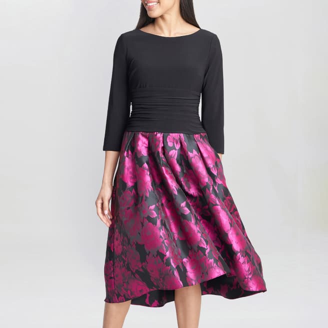 Gina Bacconi Black Hannah Floral Printed Dress