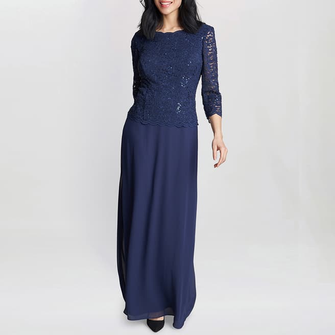 Gina Bacconi Navy Virginia Maxi Lace Dress