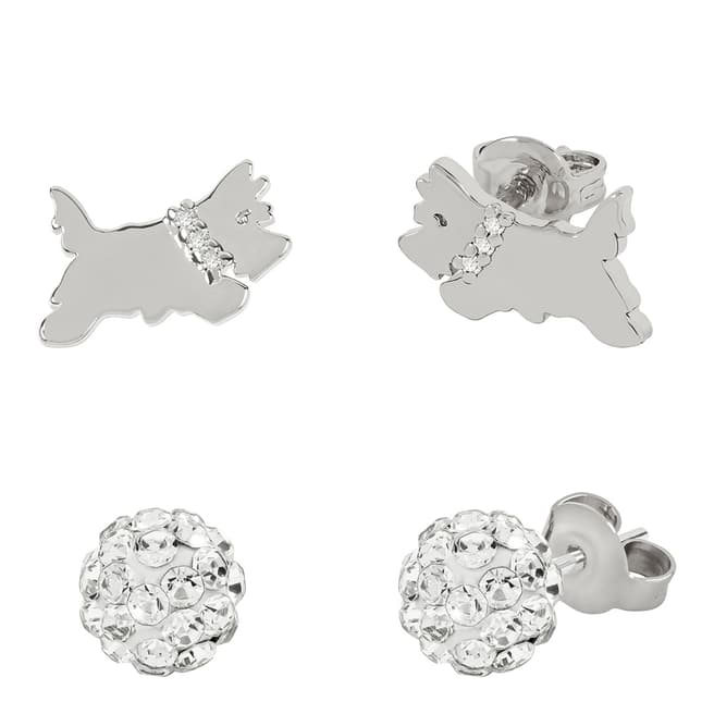 Radley  Silver Plated Clear Stone Set Fireball and Jumping Dog Twin Pack Earrings