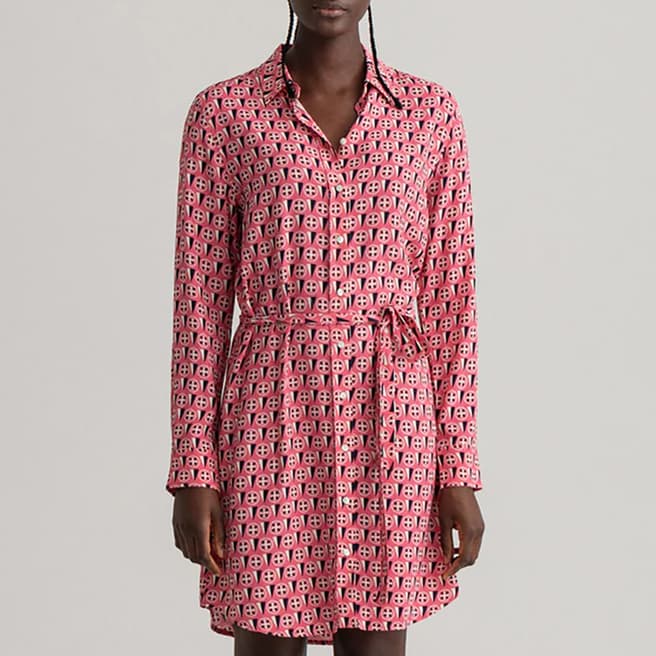 Gant Pink Geometric Belted Shirt Dress