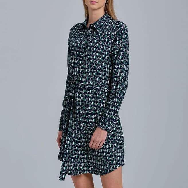 Gant Navy Geometric Belted Shirt Dress