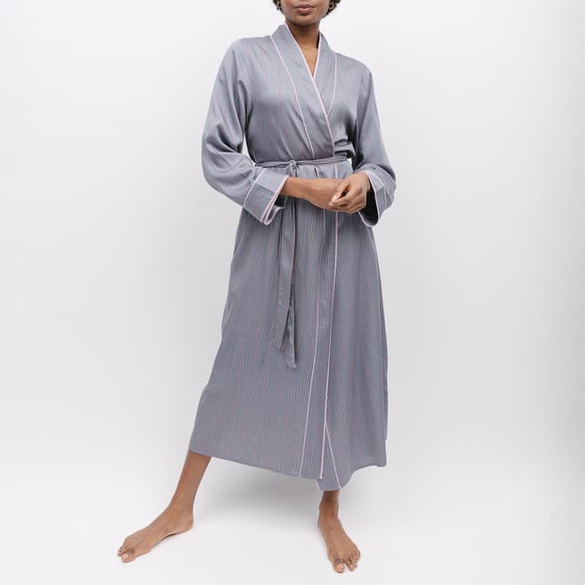 Fable & Eve Grey Highgate Printed Stripe Long Dressing Gown