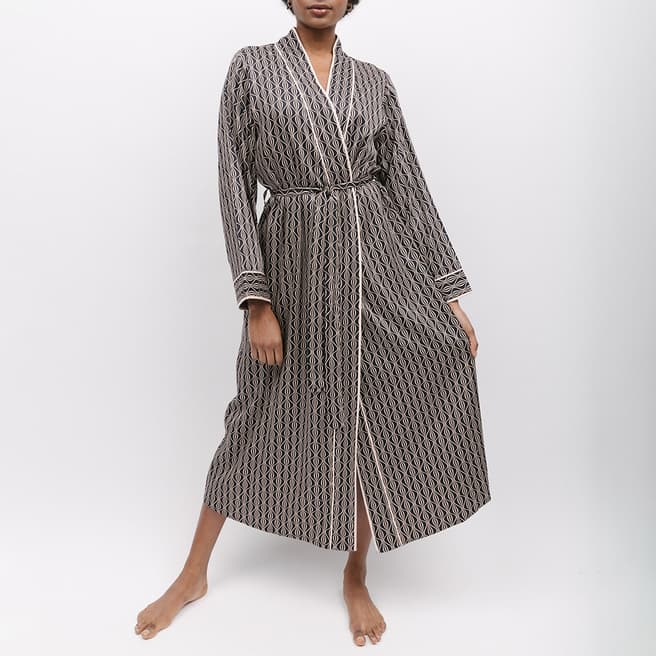 Fable & Eve Black Brixton Geo Print Long Dressing Gown