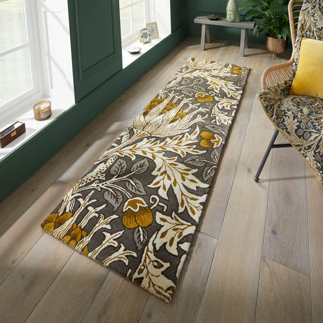 Morris & Co Artichoke 127105 67x230cm Runner Rug, Charcoal/Mustard