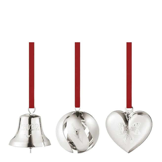 Georg Jensen Set Of 3 Bell Ball Heart Gift Set, Palladium Plated 