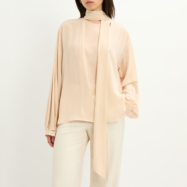 Victoria Beckham Ballet Pink Scarf Neck Silk Blouse