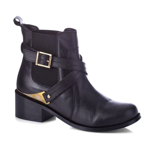 Black Leather Crossover Ankle Boots 4.5cm Heel - BrandAlley