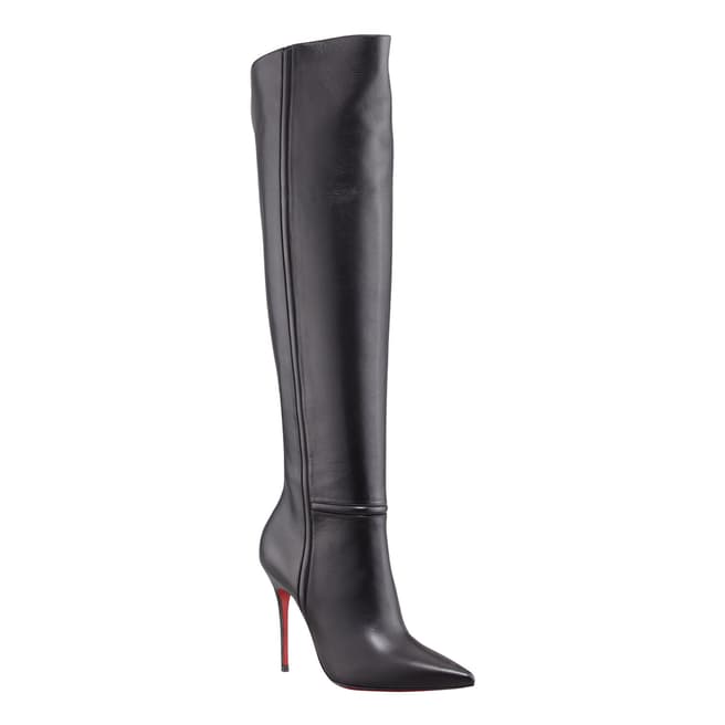 Black Leather Over the Knee Boots 10cm Heel - BrandAlley