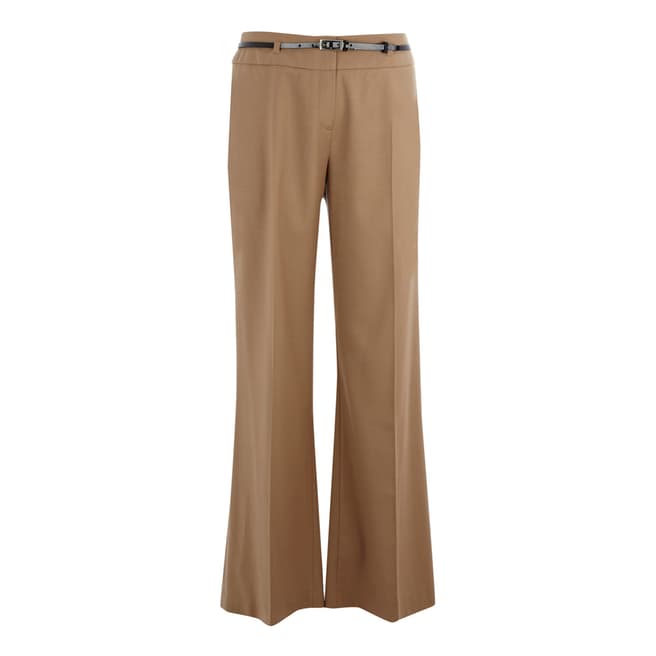 Tan High Waisted Wool Blend Trousers - BrandAlley