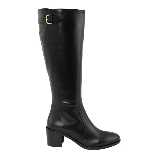 Black Leather Side Zip Long Boots Heel 6cm - BrandAlley