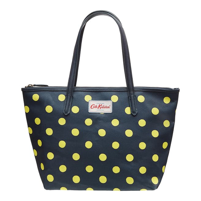 Navy/Yellow Spotted Leather Trim Small Tote Bag - BrandAlley