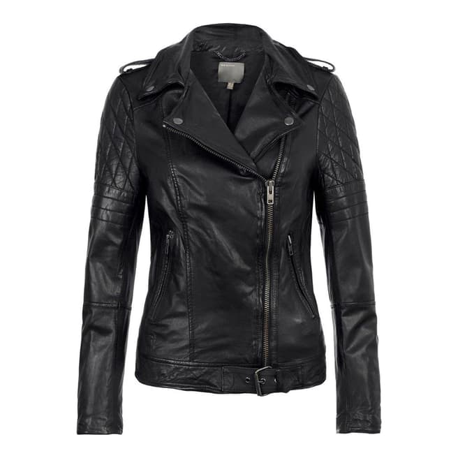 Black Nido Quilted Leather Biker Jacket - BrandAlley