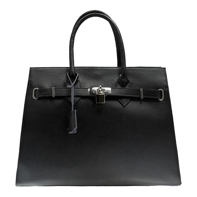 Black Leather Lock and Key Top Handle Bag - BrandAlley