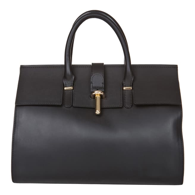 Black Leather Flap Over Top Handle Bag - BrandAlley