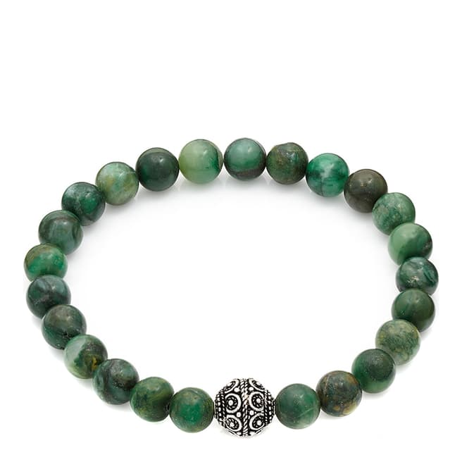 Green/Silver African Jade Beaded Bracelet - BrandAlley