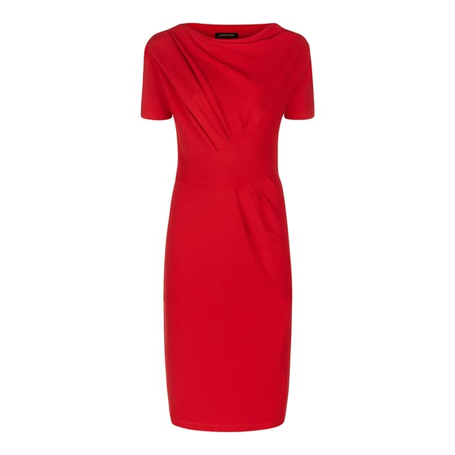 Red Draped Short Sleeves Jersey Dress - BrandAlley