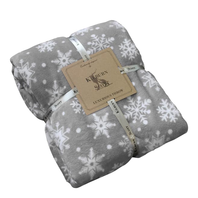 Silver Snowflake Flannel Fleece Throw 140 x 180 cm - BrandAlley