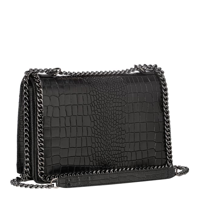 Black Leather One Chain Shoulder Bag - BrandAlley