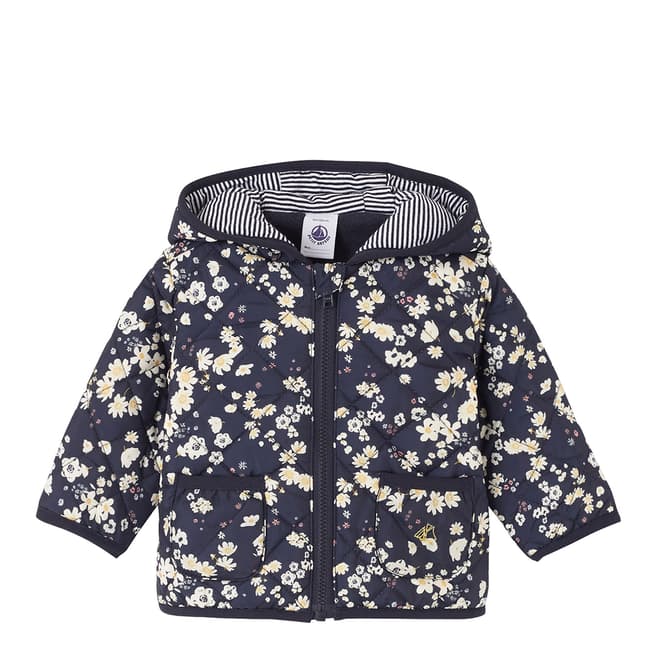 Navy Floral Print Quilted Jacket - BrandAlley