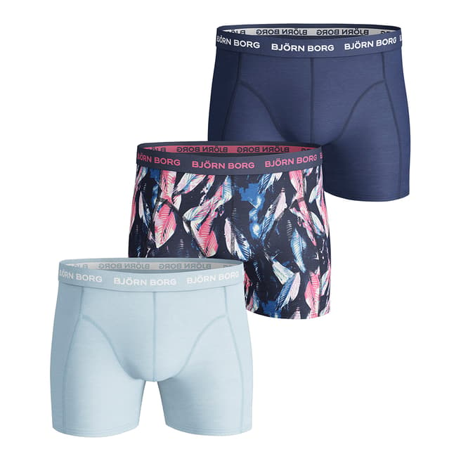 Blue/Multi Digi Leaf Essential Shorts 3 Pack - BrandAlley