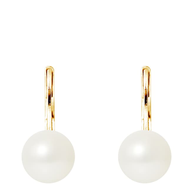 Natural White Yellow Gold Freshwater Pearls Button Earrings - BrandAlley