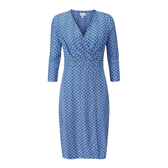 Blue Mosaic Print Jersey Wrap Dress - BrandAlley