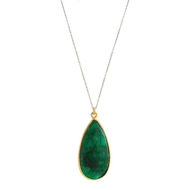 18K Gold Plated Emerald Pear Drop Pendant Necklace - BrandAlley