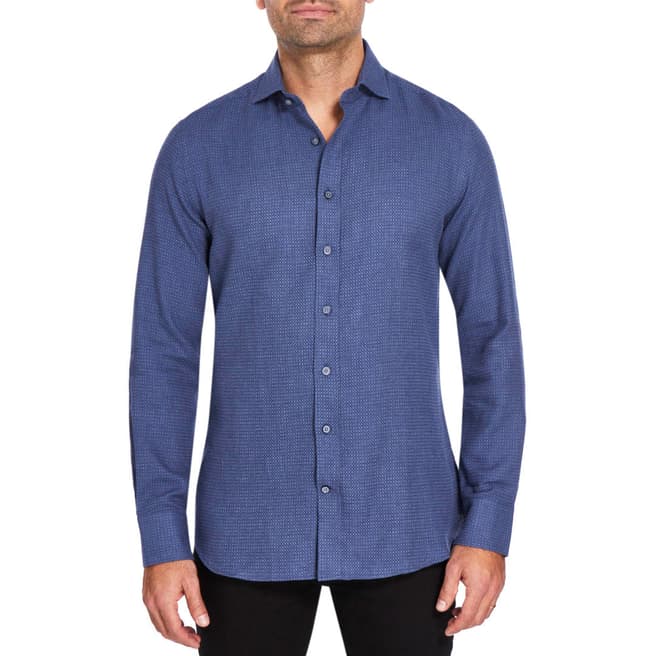 Navy Kent Slim Blue Loose Weave Cotton Shirt - BrandAlley