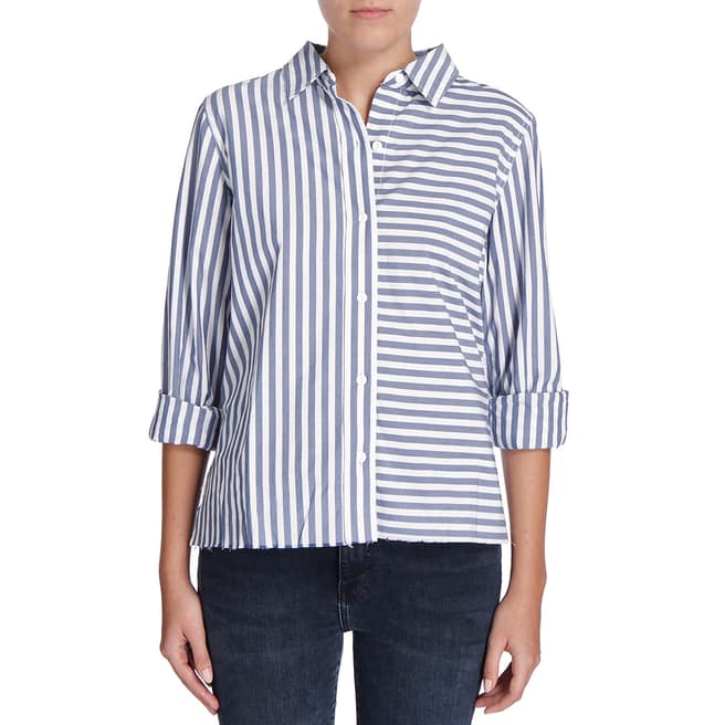 Blue/White Des Stripe Cotton Shirt - BrandAlley