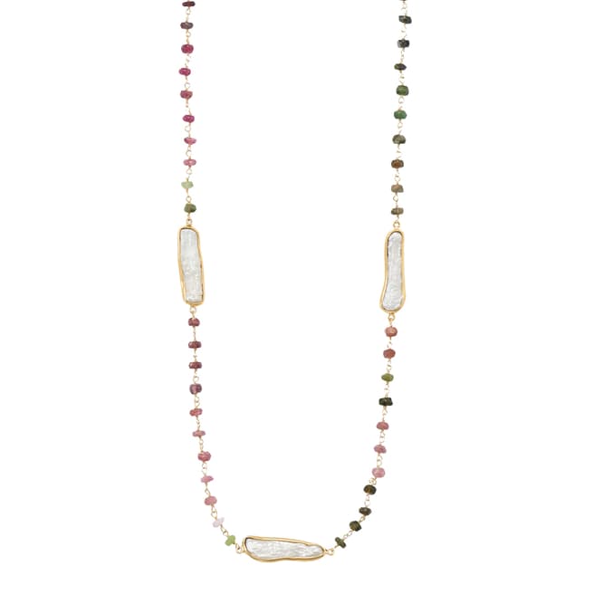 18k Gold Multi Tourmaline And Pearl Necklace - BrandAlley