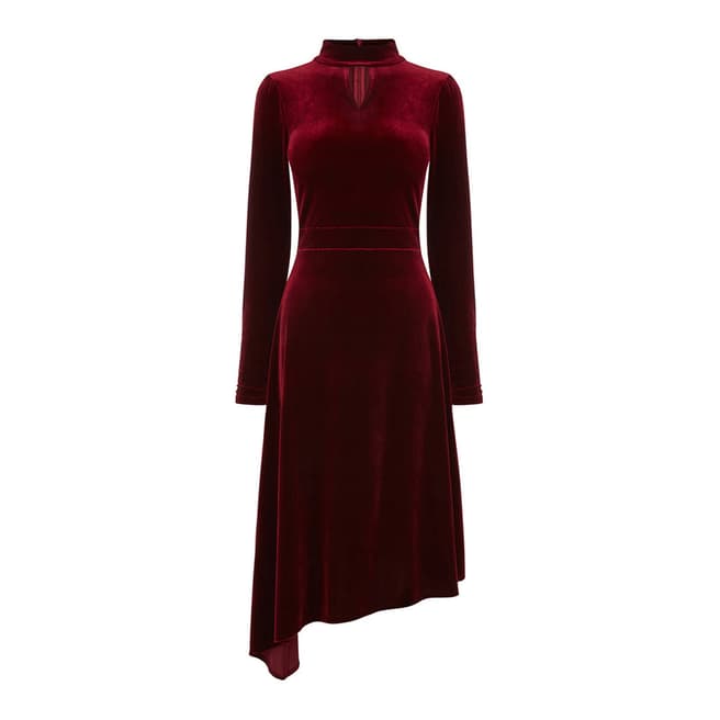 Burgundy Velvet Asymmetric Midi Dress - BrandAlley