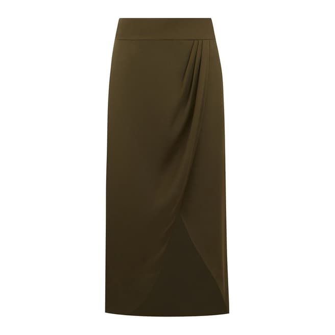 Khaki Satin Wrap Tie Side Skirt - BrandAlley