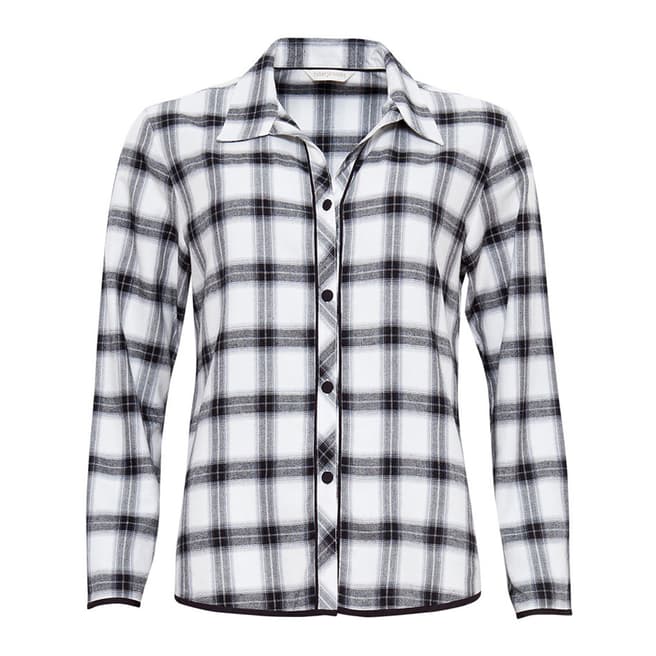 Black / White Mae Woven Long Sleeve Brushed Check Pyjama Top - BrandAlley