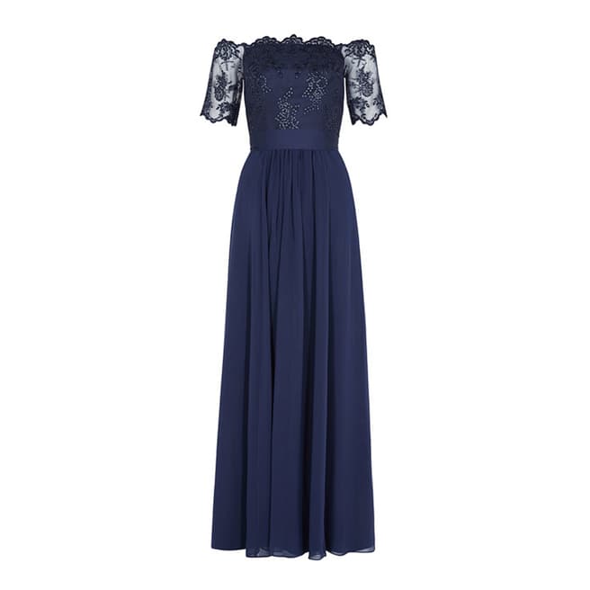 Navy Maddie Embroidered Maxi Dress - BrandAlley