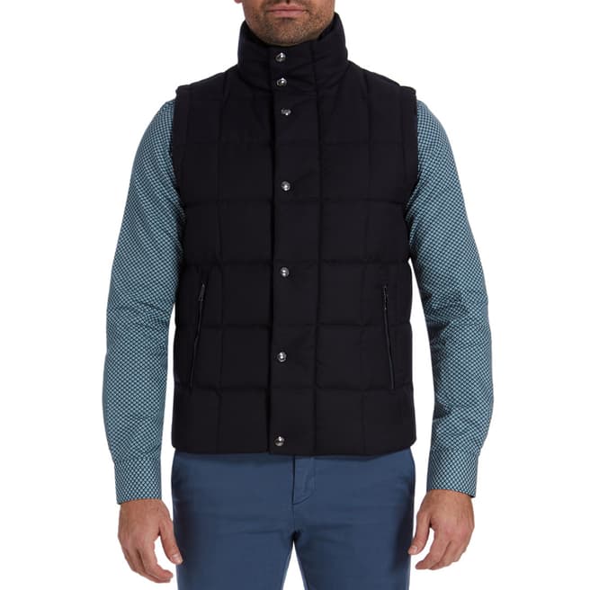 Navy Wool Blend Quilted Down Gilet - BrandAlley
