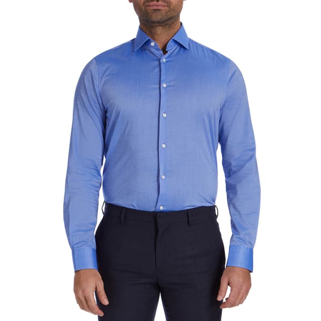 Blue Slim Fit Cotton Shirt with Printed Lining - BrandAlley