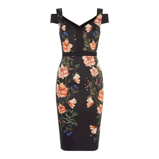 Black/Multi Romantic Floral Bodycon Dress - BrandAlley
