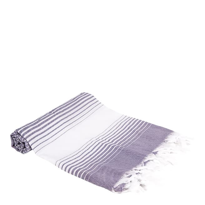 Stripes Hammam Towel, White/Navy - BrandAlley