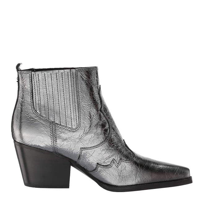 Grey Leather Winona Distressed Metallic Ankle Boots - BrandAlley