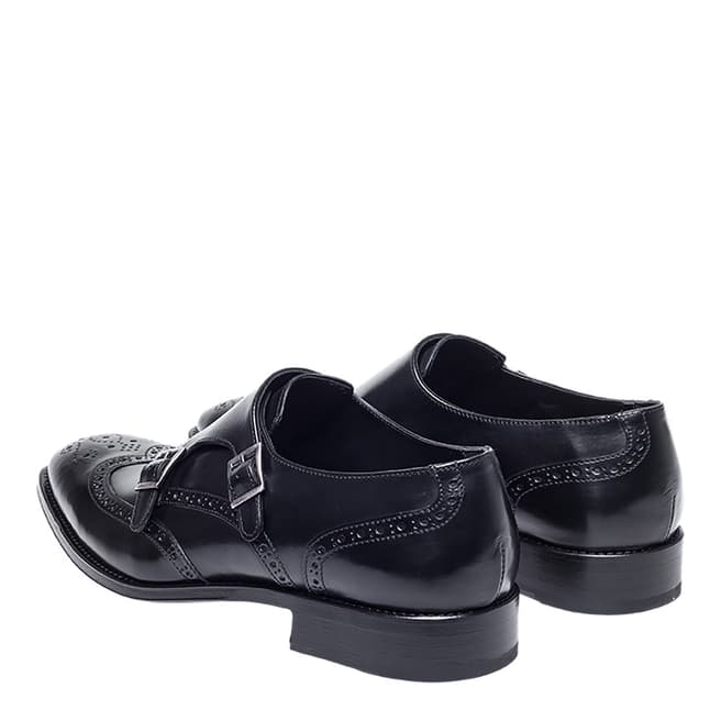 Black Calf Leather Clifton Double Monk Buckle Shoes - BrandAlley