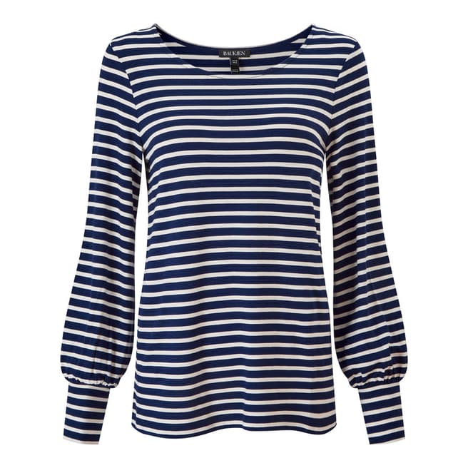 Navy/White Remi Bell Sleeve Top - BrandAlley