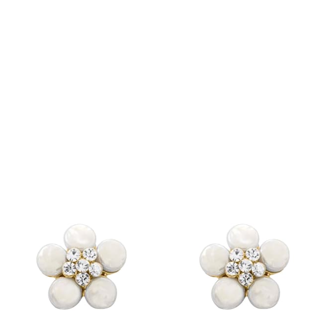 18K Gold Pearl Crystal Floral Earrings - BrandAlley