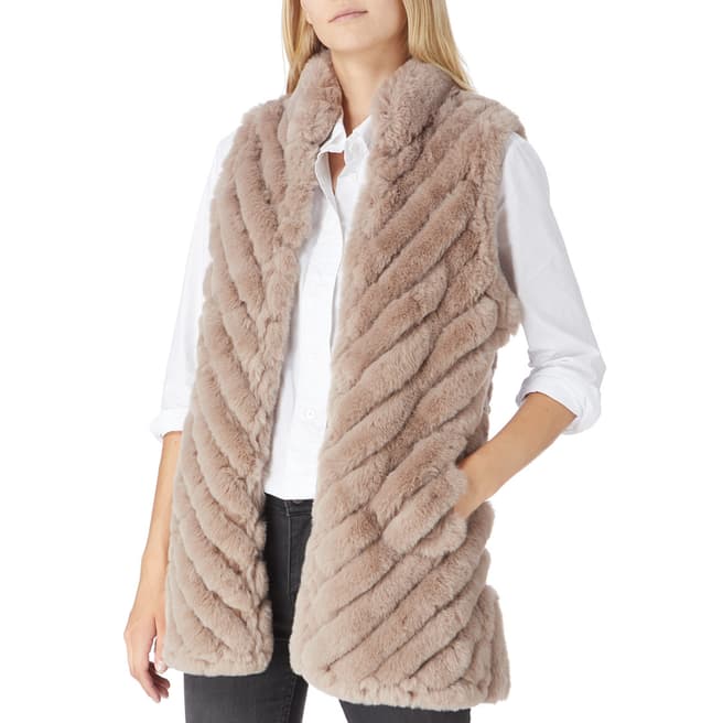 Taupe Ribbed Faux Fur Gilet - BrandAlley