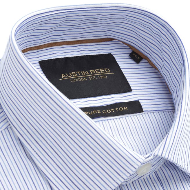 Blue Cotton Striped Tailored Fit Shirt - BrandAlley