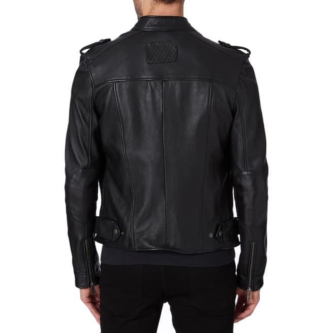 Black Weathered Leather Jacket - BrandAlley