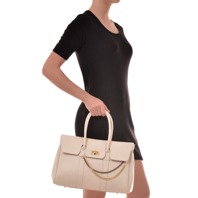 Beige Leather Chain Tote Bag - BrandAlley