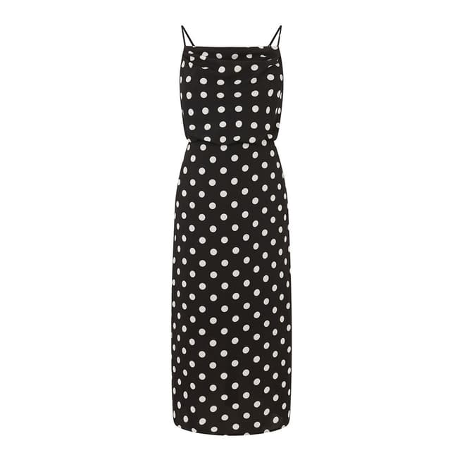 Black/White Spot Cowl Neck Midi Dress - BrandAlley