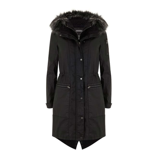 Washed Black Waxed Parka - BrandAlley