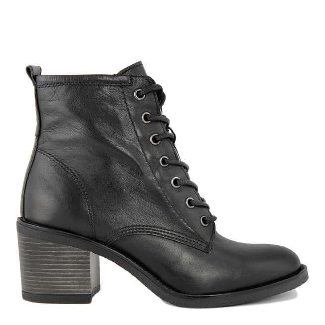 Black Leather Lace Up Heeled Ankle Boot - BrandAlley